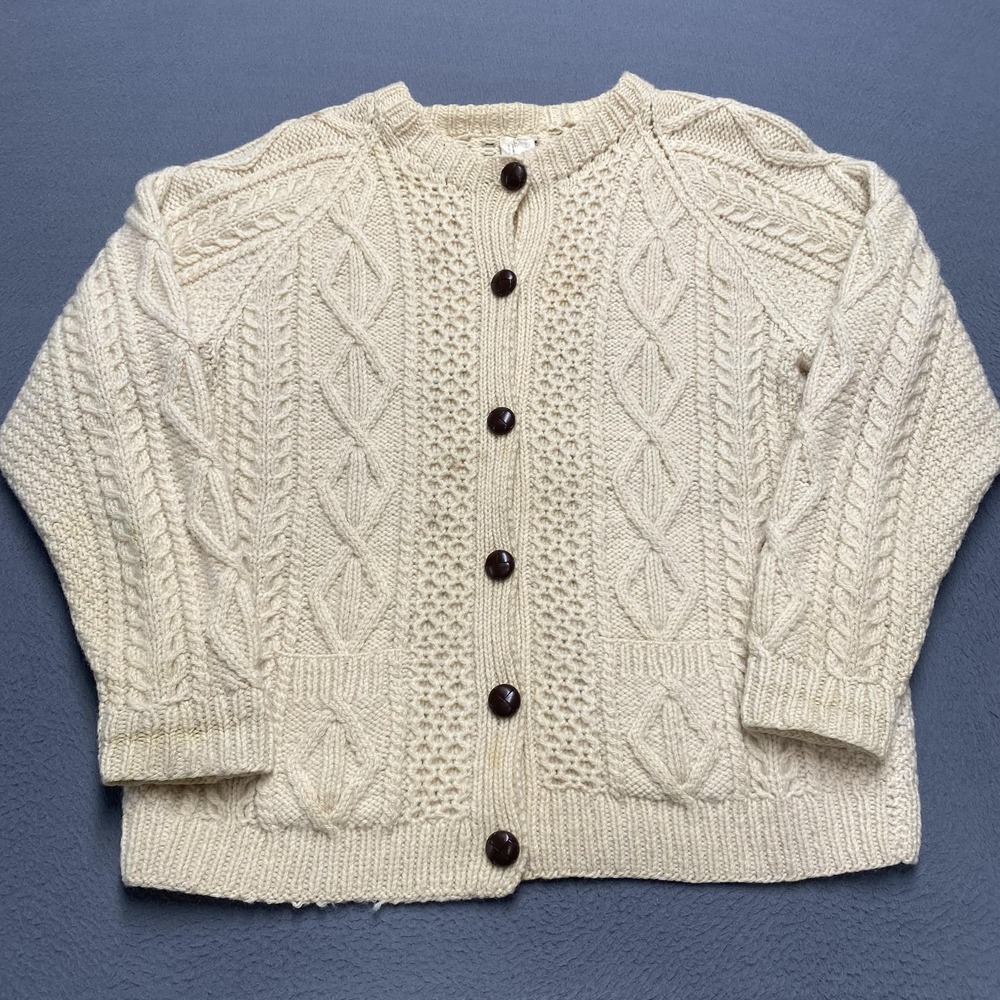 Vintage Blarney Woollen Mills‎ Cardigan Mens Large Aran Cable Ireland Wool 80s